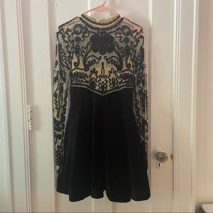Free People Ginger Meadows Black Dress, Size 2, Velvet/Mesh, Beaded, Embroidered